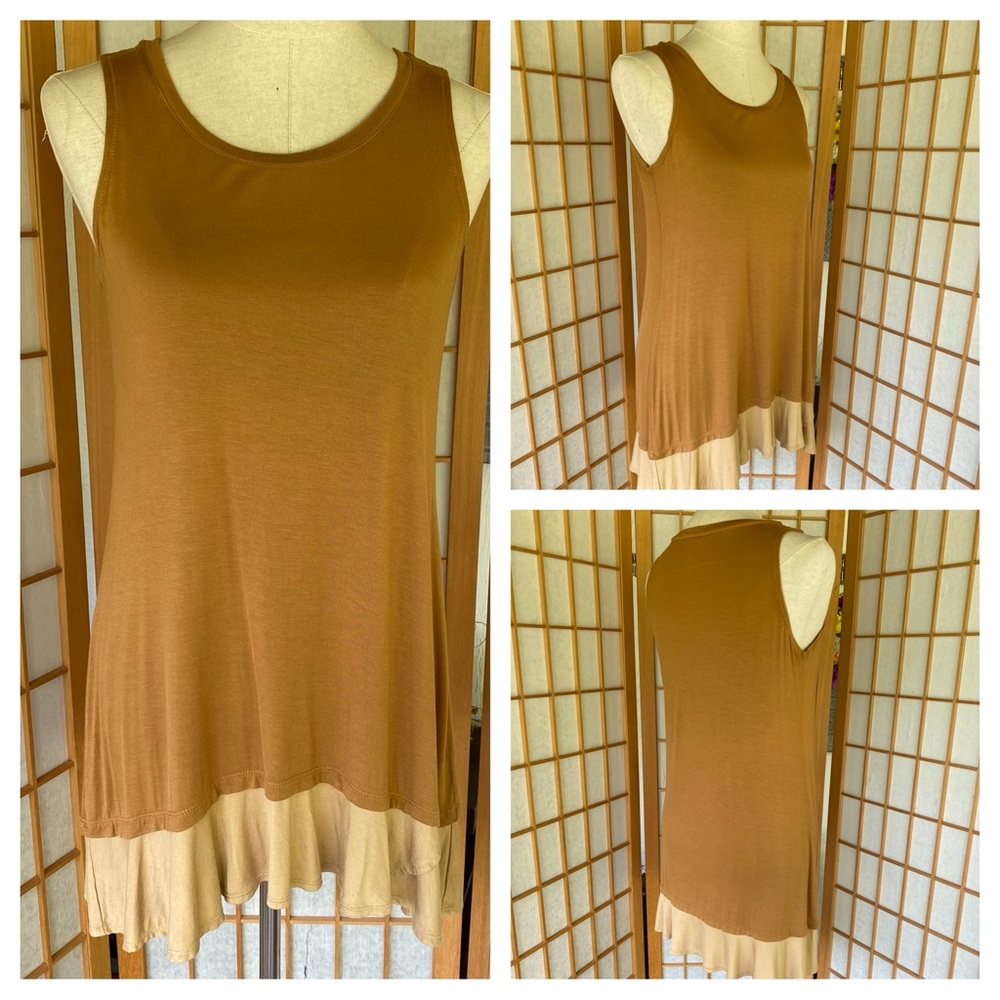 LOGO Layers Bronze & Tan Sleeveless Tank Tunic SZ S